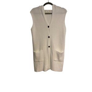 Cyrus Womens Sleeveless Hooded Vest Button Up White Knit Size S Lagenlook Boho